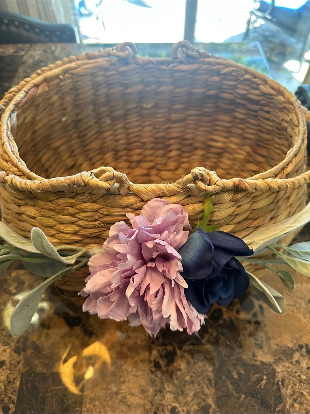 Woven Basket with Floral Accent